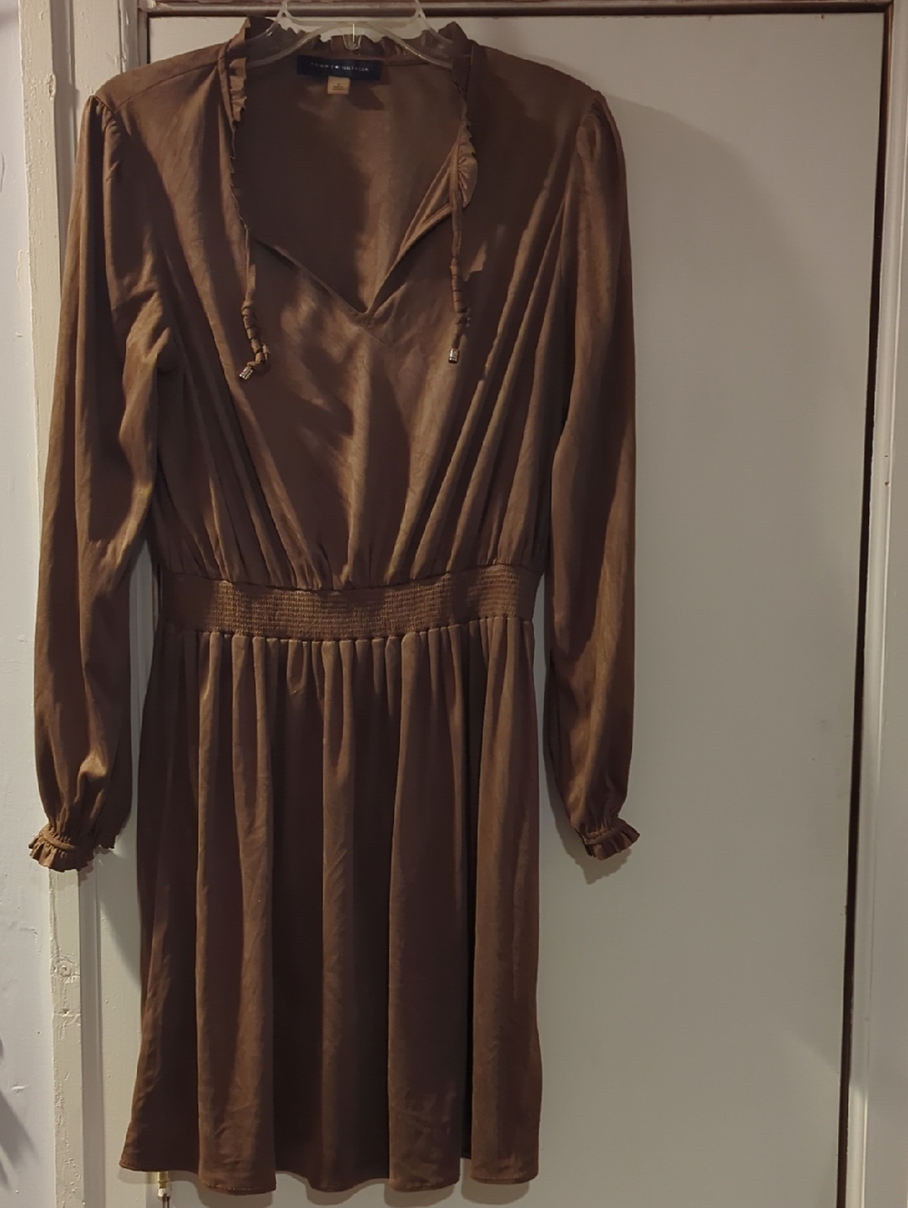 Tommy Hilfiger Brown Long-Sleeve Velvety Dress